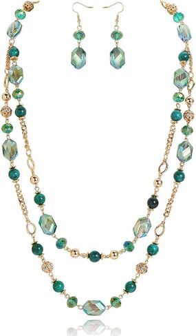 Coiris 2 Layered Necklaces for Women Trendy Acrylic Beaded Statement Necklace and Dangle Earrings Set Fashion Jewelry Gifts in Saudi Arabia