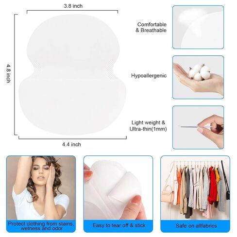 Armpit Sweat Pads 200 Own Packaging Underarm Sweat Pads for Women | Breathable Material, Comfortable Unflavored, Non Visible, Large Area Back Adhesive, Disposa in Saudi Arabia