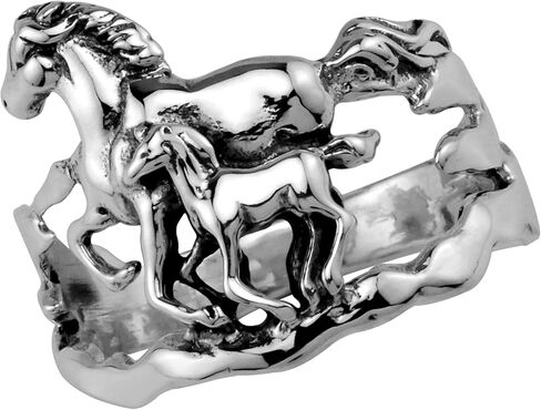 Silvershake Double Horse 925 من الفضة الإسترليني مع خاتم ذو لمسة نهائية عتيقة in Kuwait