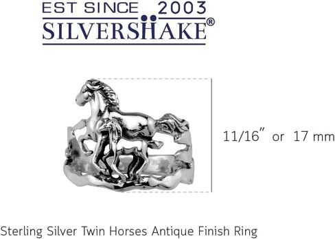 Silvershake Double Horse 925 من الفضة الإسترليني مع خاتم ذو لمسة نهائية عتيقة in Kuwait