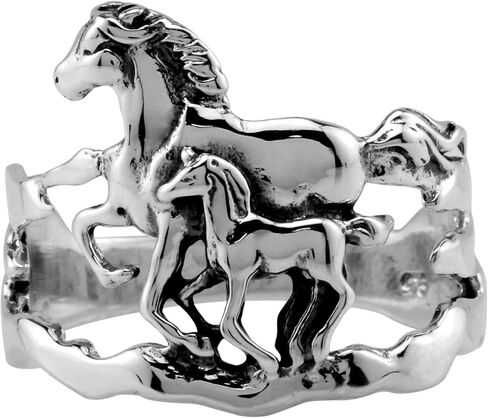 Silvershake Double Horse 925 من الفضة الإسترليني مع خاتم ذو لمسة نهائية عتيقة in Kuwait