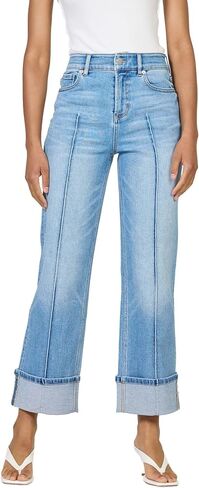 DEAR JOHN Holly Straight Leg Jeans for Women High-Rise Cuffed Hem Full Length Denim in Saudi Arabia