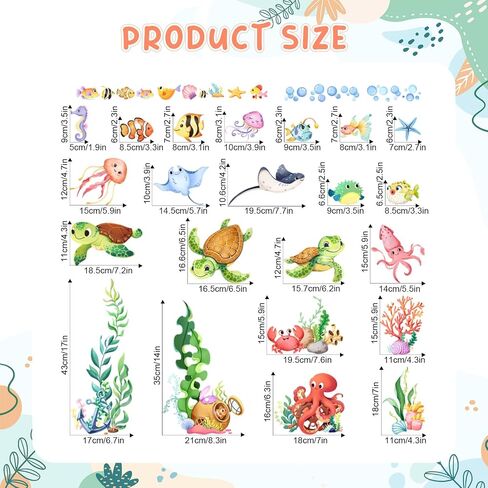 Under the Sea Wall Decals - Cute Sea Turtle Ocean Fish Seaweed Octopus Wall Stickers for Kids Baby Nursery Toddlers Bedroom Bathroom Playroom Decor in Kuwait