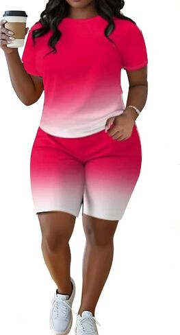 Plus Size Shorts Sets 2 Pieces Lounge Set for Women Matching Jogging Sweatsuit Outfits Sets in Saudi Arabia