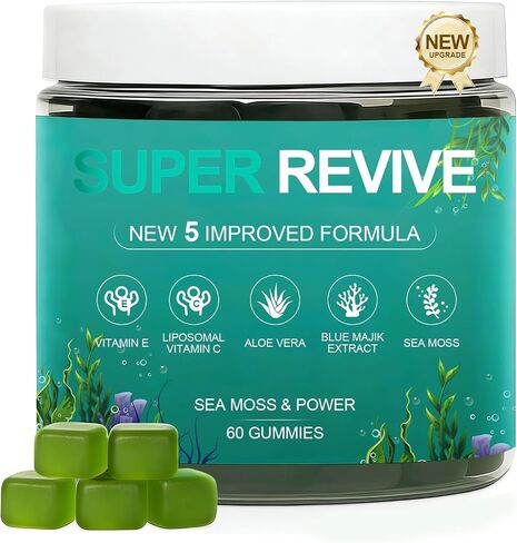Super Revive Gummies for Hair Loss - Sea Moss Gummies with Vitamin C, E, Aloe Vera & Pearl Powder Glow, Promotes Thicker, Fuller & Stronger Hair - 60 Count in Saudi Arabia