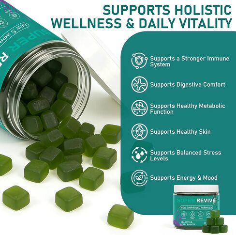 Super Revive Gummies for Hair Loss - Sea Moss Gummies with Vitamin C, E, Aloe Vera & Pearl Powder Glow, Promotes Thicker, Fuller & Stronger Hair - 60 Count in Saudi Arabia