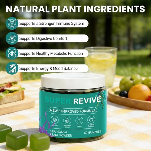 Super Revive Gummies for Hair Loss - Sea Moss Gummies with Vitamin C, E, Aloe Vera & Pearl Powder Glow, Promotes Thicker, Fuller & Stronger Hair - 60 Count in Saudi Arabia