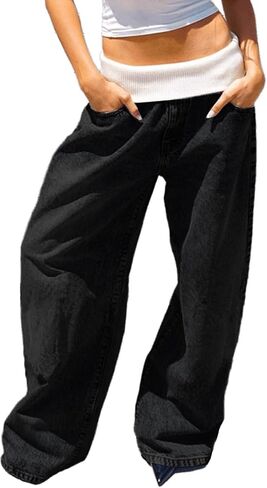 Women's Low Rise Baggy Jeans Heart Printed Straight Loose Denim Pants in Kuwait