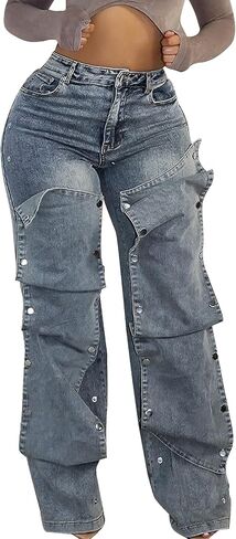 Baggy Jeans for Woman High Waist Patchwork Straight Leg Denim Pants Trendy Y2K Jeans for Club in Saudi Arabia