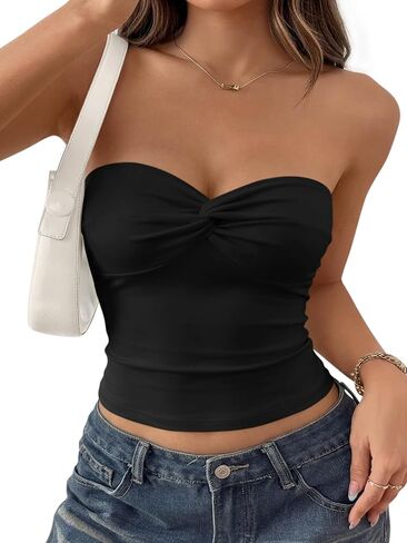 Trendy Queen Womens Strapless Tube Tops Bandeau Cute Summer Crop Tops Beach Vacation Outfits Spring Fashion Clothes 2026 in Kuwait