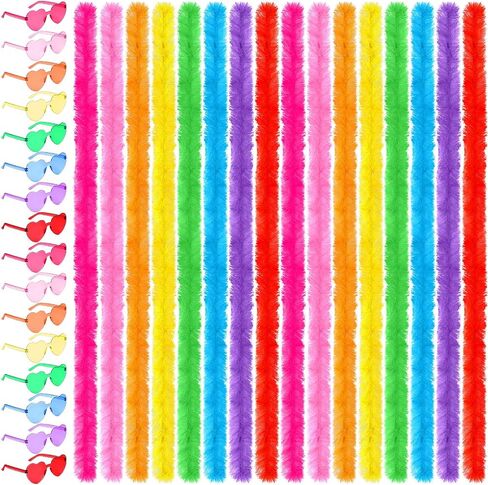 32 Pcs Feather Boas Party Pack Artificial Fluffy Feather Boa with Heart Sunglasses for Women Bachelorette Wedding in Saudi Arabia