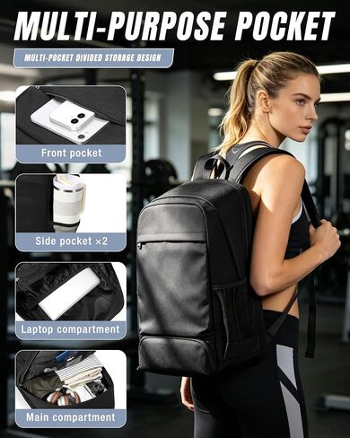 VGCUB Gym Backpack for Women Men with Shoe Compartment and Wet Pocket, Waterproof Lightweight Travel Sports Daypack, Cheer Yoga Workout Bag, Black in Kuwait