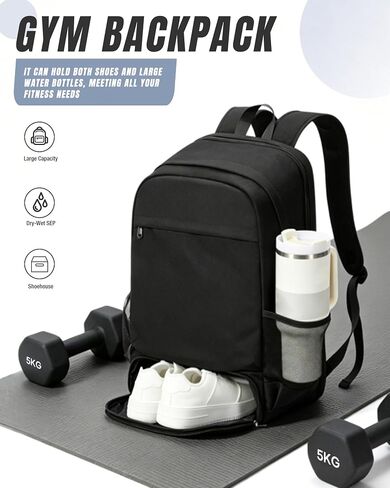 VGCUB Gym Backpack for Women Men with Shoe Compartment and Wet Pocket, Waterproof Lightweight Travel Sports Daypack, Cheer Yoga Workout Bag, Black in Kuwait
