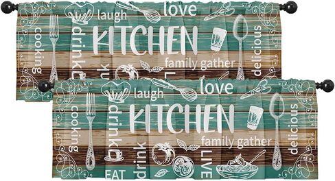 Emvency 2 Pack Valances Window Treatments, Teal and Brown Farmhouse Kitchen Cooking Blackout Adjustable for Living Room Bathroom Bedroom Kitchen Over Sink, 52x18 Inch Rod Pocket Valances in Saudi Arabia