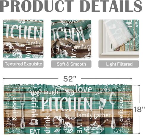 Emvency 2 Pack Valances Window Treatments, Teal and Brown Farmhouse Kitchen Cooking Blackout Adjustable for Living Room Bathroom Bedroom Kitchen Over Sink, 52x18 Inch Rod Pocket Valances in Saudi Arabia