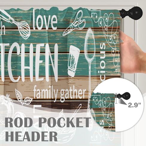 Emvency 2 Pack Valances Window Treatments, Teal and Brown Farmhouse Kitchen Cooking Blackout Adjustable for Living Room Bathroom Bedroom Kitchen Over Sink, 52x18 Inch Rod Pocket Valances in Saudi Arabia