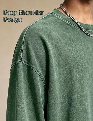 Mens Oversized T-Shirts Cotton Long Sleeve Shirts Baggy Vintage Acid Wash Basic Tee Tops Crewneck Sweatshirt in Saudi Arabia