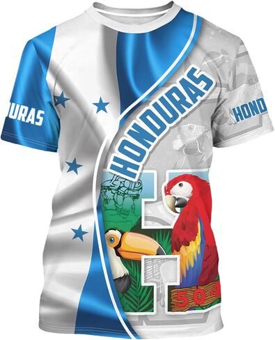 BJU Honduras Flag T-Shirt Novelty Tee Print Crewneck Short Sleeve Casual Top Honduras Jersey Unisex in Saudi Arabia