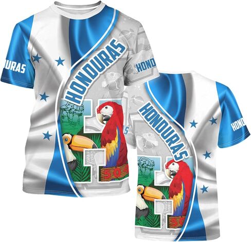 BJU Honduras Flag T-Shirt Novelty Tee Print Crewneck Short Sleeve Casual Top Honduras Jersey Unisex in Saudi Arabia