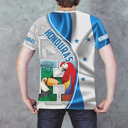 BJU Honduras Flag T-Shirt Novelty Tee Print Crewneck Short Sleeve Casual Top Honduras Jersey Unisex in Saudi Arabia