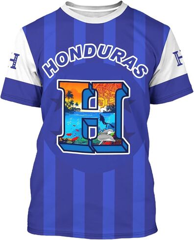 BJU Honduras Flag T-Shirt Novelty Tee Print Crewneck Short Sleeve Casual Top Honduras Jersey Unisex in Saudi Arabia