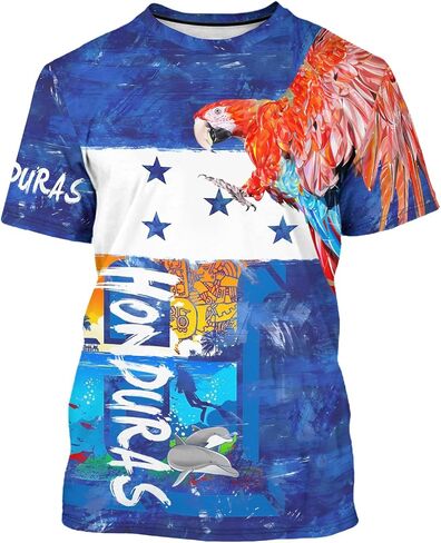 BJU Honduras Flag T-Shirt Novelty Tee Print Crewneck Short Sleeve Casual Top Honduras Jersey Unisex in Saudi Arabia
