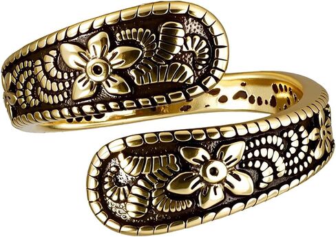 Vintage 14K Gold Plated Spoon Ring for Women Adjustable Floral Carving Design Unique Boho Open Ring Jewelry Gifts in Saudi Arabia
