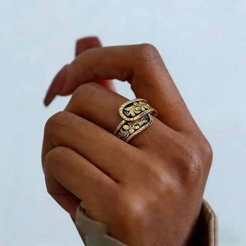 Vintage 14K Gold Plated Spoon Ring for Women Adjustable Floral Carving Design Unique Boho Open Ring Jewelry Gifts in Saudi Arabia