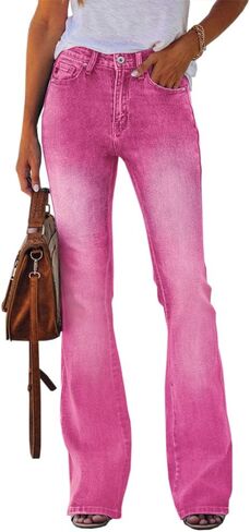 Koinshha Womens High Waisted Jeans Flare Stretch Boyfriend Casual Bootcut Denim Pants Size 8 A Pink in Saudi Arabia
