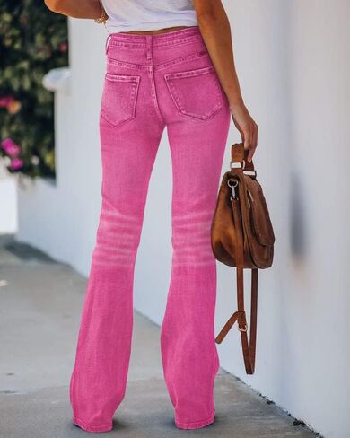 Koinshha Womens High Waisted Jeans Flare Stretch Boyfriend Casual Bootcut Denim Pants Size 8 A Pink in Saudi Arabia