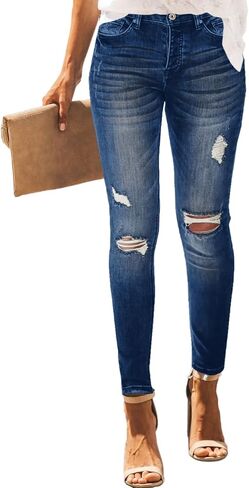 LalaLin Women's Skinny Destroyed Jegging Trendy Stretchy Ripped High Waisted Distressed Butt Lifting Denim Jeans with Pockets in Saudi Arabia