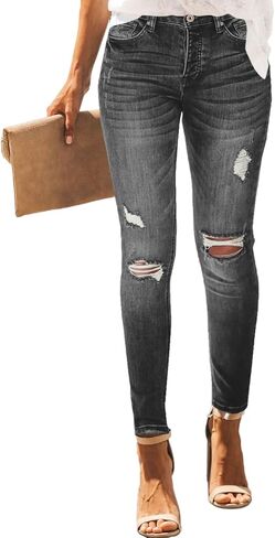 LalaLin Women's Skinny Destroyed Jegging Trendy Stretchy Ripped High Waisted Distressed Butt Lifting Denim Jeans with Pockets in Saudi Arabia