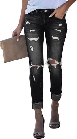 LalaLin Women's Skinny Destroyed Jegging Trendy Stretchy Ripped High Waisted Distressed Butt Lifting Denim Jeans with Pockets in Saudi Arabia