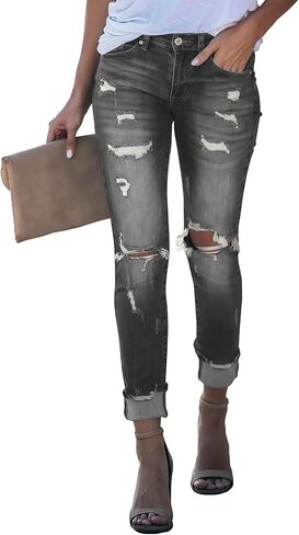 LalaLin Women's Skinny Destroyed Jegging Trendy Stretchy Ripped High Waisted Distressed Butt Lifting Denim Jeans with Pockets in Saudi Arabia