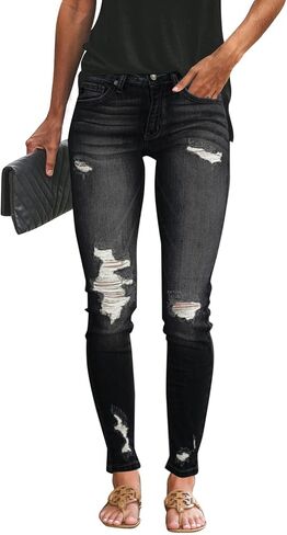 LalaLin Women's Skinny Destroyed Jegging Trendy Stretchy Ripped High Waisted Distressed Butt Lifting Denim Jeans with Pockets in Saudi Arabia
