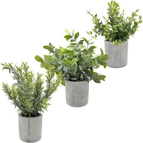 3 Pack Mini Potted Fake Plants, Small Eucalyptus Artificial Plants Indoor Greenery for Shelf Desk Home Bathroom Modern Farmhouse Living Room Coffee Table Decor in Saudi Arabia