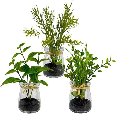 3PCS Artificial Plants in Glass Vase Decor for Home Office, Bathroom Farmhouse Kitchen Dining Table Decor in Saudi Arabia