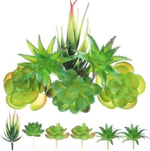 Styquenzer 6 PCS Fake Succulent Plants, Artificial Succulents Plant Mini Fake Succulents Plant Green Succulent Plants for DIY Crafting Home Floral Wall Office Decoration (Excluding Pots) in Kuwait