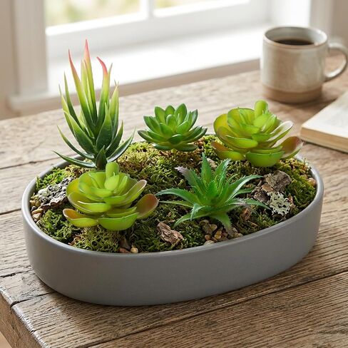 Styquenzer 6 PCS Fake Succulent Plants, Artificial Succulents Plant Mini Fake Succulents Plant Green Succulent Plants for DIY Crafting Home Floral Wall Office Decoration (Excluding Pots) in Kuwait