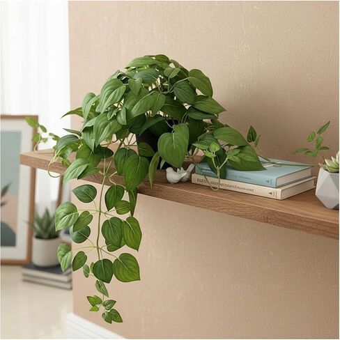 Artificial Pothos Ivy Silk Plants, 2 Sets with Black Pots, 27 Inches Tall, Realistic Fake Hanging Plants for Home Living Room Office Decor, No Maintenance Indoor Faux Plants in Saudi Arabia