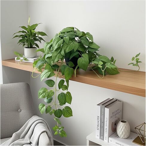 Artificial Pothos Ivy Silk Plants, 2 Sets with Black Pots, 27 Inches Tall, Realistic Fake Hanging Plants for Home Living Room Office Decor, No Maintenance Indoor Faux Plants in Saudi Arabia