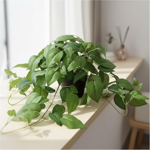 Artificial Pothos Ivy Silk Plants, 2 Sets with Black Pots, 27 Inches Tall, Realistic Fake Hanging Plants for Home Living Room Office Decor, No Maintenance Indoor Faux Plants in Saudi Arabia