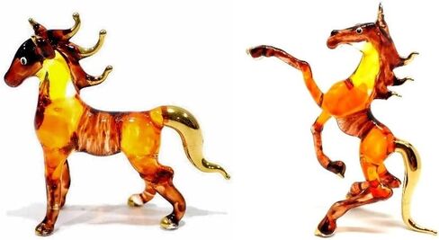 (Victory Horse) Handmade Mini 2.5" Brown Horse Figures Blown Glass Art, Miniature Wild Animals, Collectible Figurines Gift Ideas, Tiny Ornament, Cool Stuff Decor in Kuwait