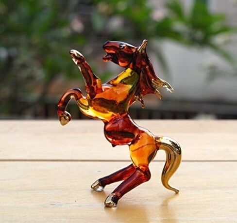 (Victory Horse) Handmade Mini 2.5" Brown Horse Figures Blown Glass Art, Miniature Wild Animals, Collectible Figurines Gift Ideas, Tiny Ornament, Cool Stuff Decor in Kuwait