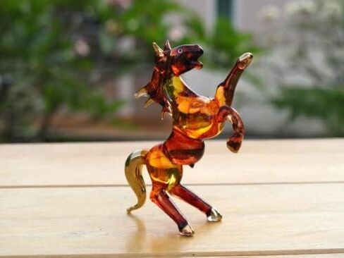 (Victory Horse) Handmade Mini 2.5" Brown Horse Figures Blown Glass Art, Miniature Wild Animals, Collectible Figurines Gift Ideas, Tiny Ornament, Cool Stuff Decor in Kuwait
