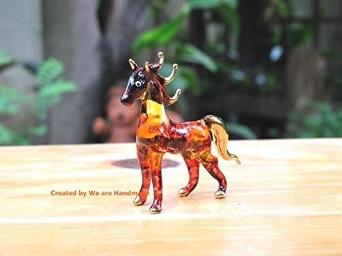 (Victory Horse) Handmade Mini 2.5" Brown Horse Figures Blown Glass Art, Miniature Wild Animals, Collectible Figurines Gift Ideas, Tiny Ornament, Cool Stuff Decor in Kuwait
