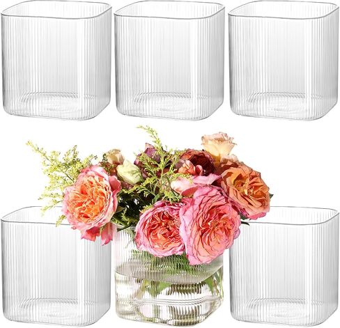 Square Glass Vase 4" x 4" x 4", Clear Flower Vases for Centerpieces, Square Glass Cube Vase Candle Holder for Wedding, Party, Home Office Decoration, Set of 6 in Saudi Arabia