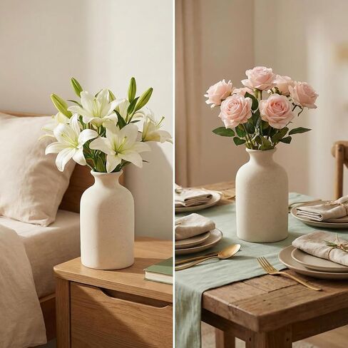 White Ceramic Bud Vase Minimalist Small Flower Vases Floral Arrangement Holder Bottle for Home Office Decor in Saudi Arabia