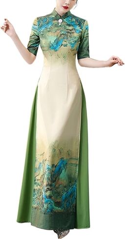 RZIHOI Cheongsam Traditional Ao Dai for Women Vietnamese Dress Temperament National Style Chinese Dresses for Daily Wear in Saudi Arabia