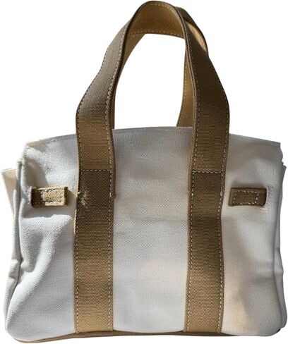 Canvas Mini Tote Bag, 8 Pockets, Distressed Finish, Durable, Gold Hardware (Beige/Cream) in Kuwait